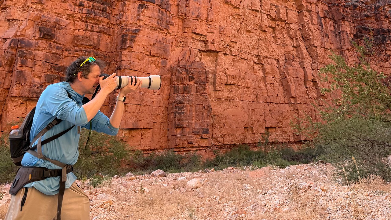 Mike Marshall photographing birds in Havasupai Canyon