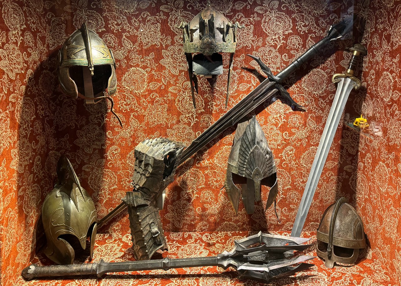Lord of the Rings weapons and props displayed at Wētā Workshop.