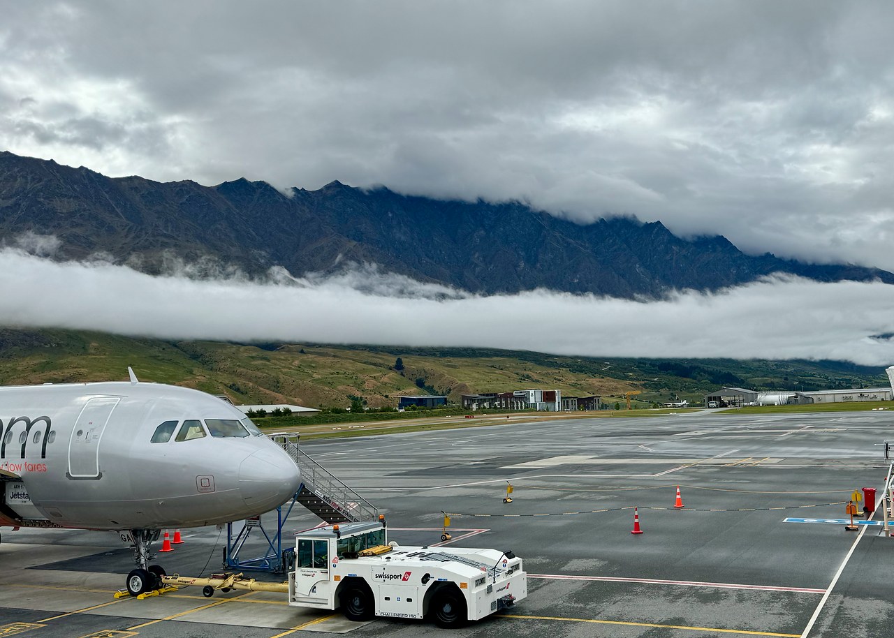 Mountains surrounding the Queenstown airport in New Zealand