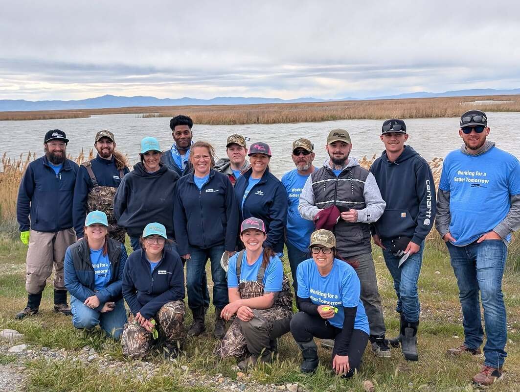 Parker Hannifin volunteers and Wasatch Wigeons members gathered for a wetland restoration workday