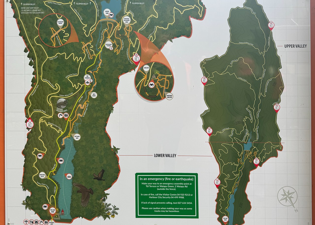 Trail map of Zealandia Ecosanctuary in Wellington, New Zealand.